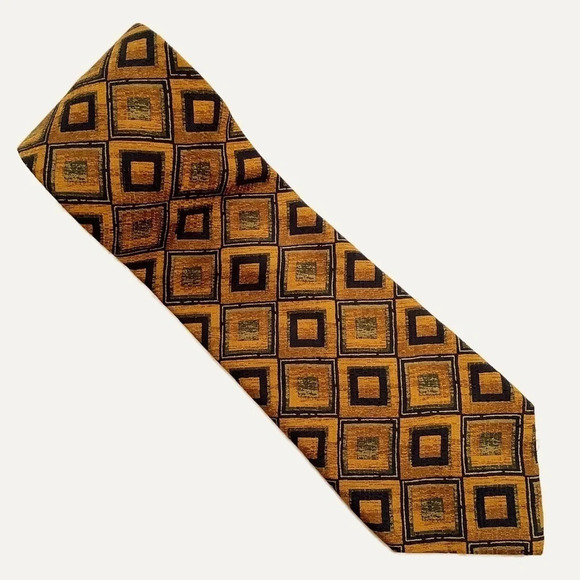 KOLTE Golden Geometric Italian Woven Silk Tie - Picture 1 of 15